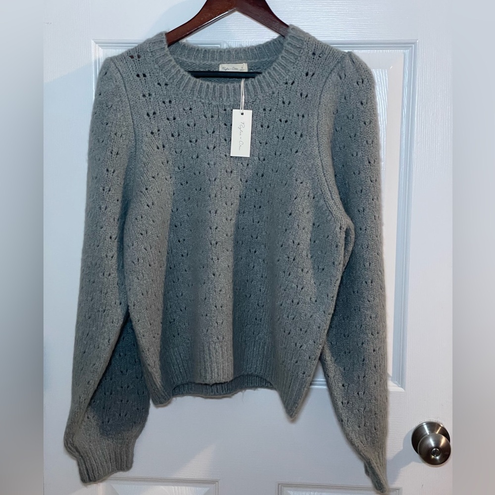Rylee + Cru Heather Gray Open Knit Crewneck Sweater